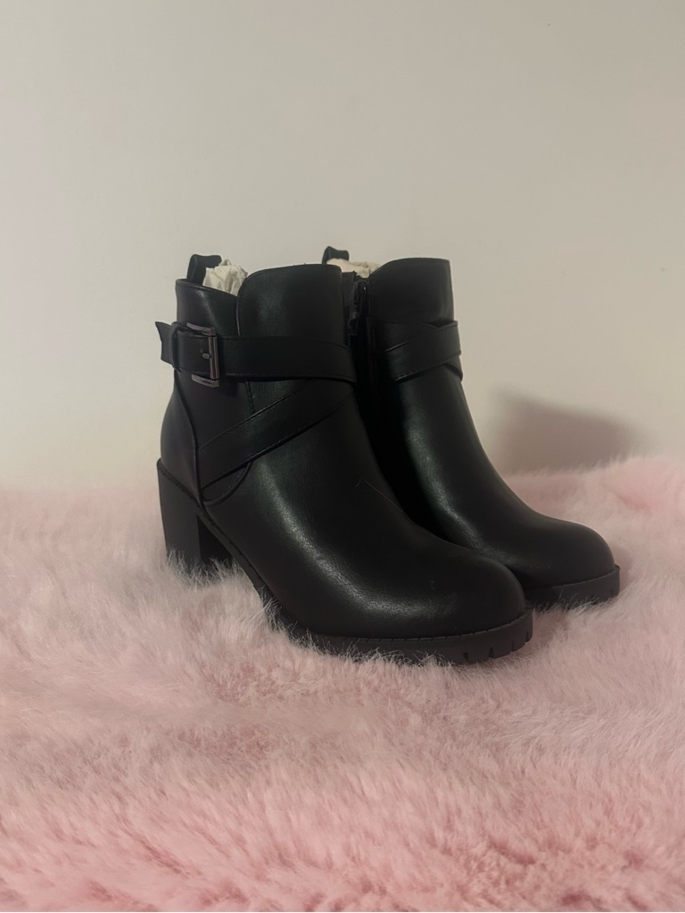 Streetwear Society Black Ankle Heeled Boots with Buckle